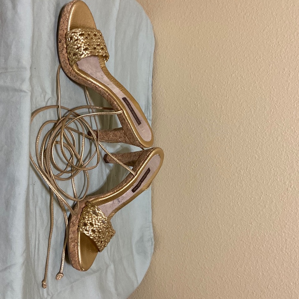 Antonio Melani, gold string up heels, size 6.5